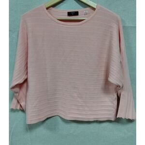 TAHARI Pink Knit Top Solid 3/4 Sleeve Pullover Women Size M